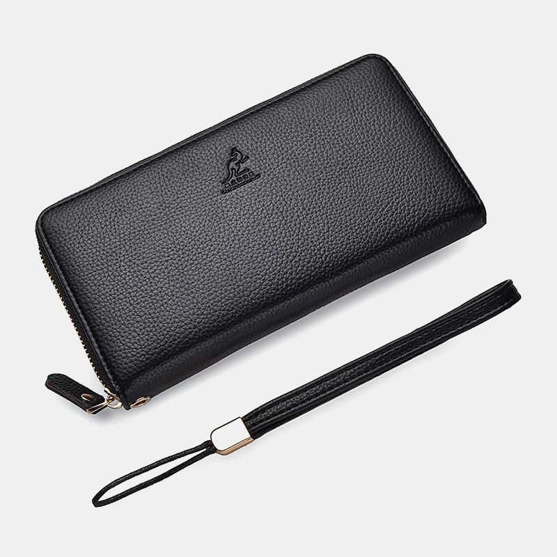 Kvinder Og Mænd Pu Læder Litchi Mønster Multi-card Slot Aftagelig Håndledsrem Retro Mellemlængde Kortholder Clutch Tegnebøger