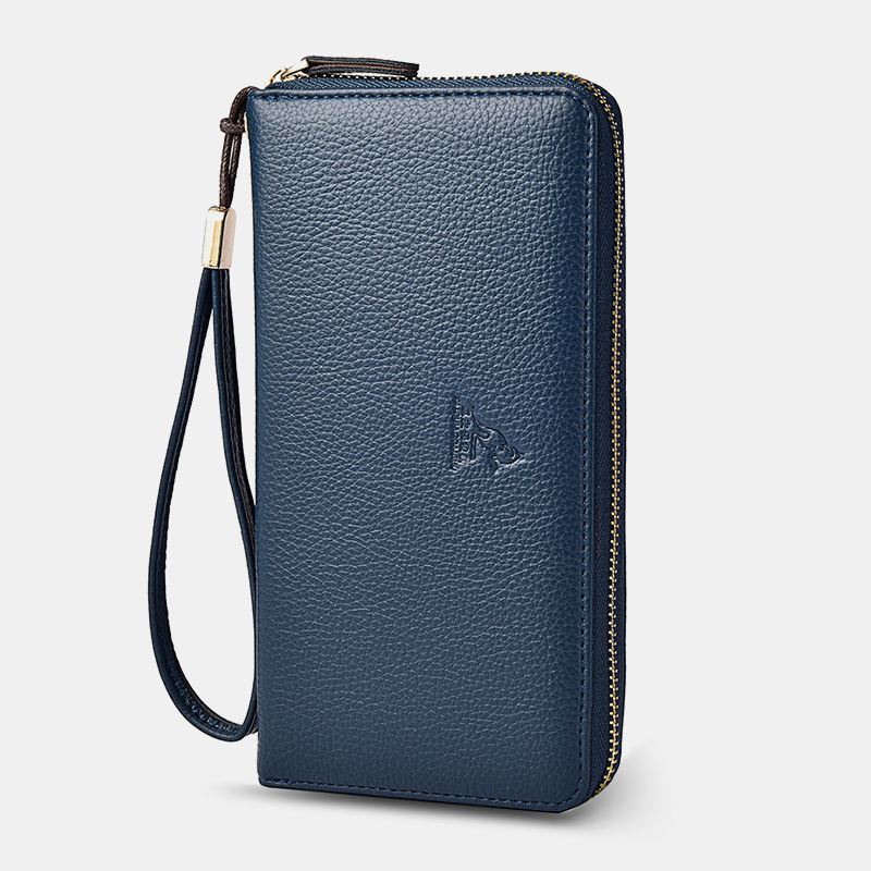 Kvinder Og Mænd Pu Læder Litchi Mønster Multi-card Slot Aftagelig Håndledsrem Retro Mellemlængde Kortholder Clutch Tegnebøger