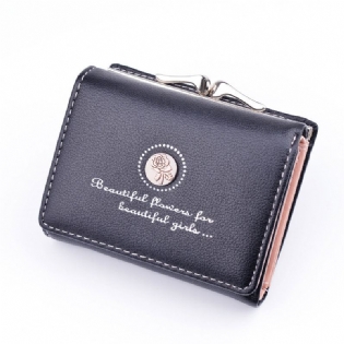 Kvinder Pu Læder Blomster Clutch Kort Solidt Spænde Damepung Mini Bærbar Kreditkortpung