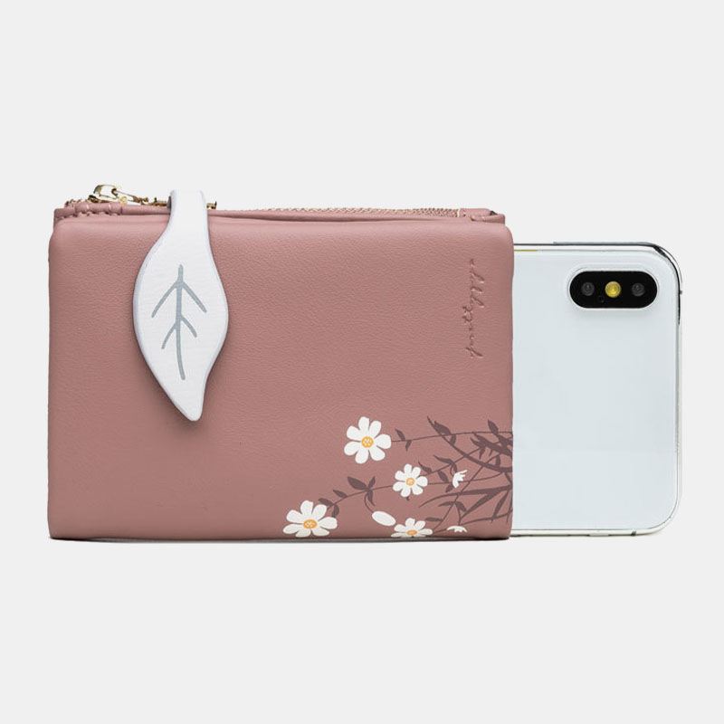 Kvinder Pu Læder Blomsterprint Casual Mini Easy Carry Penge Clip Card Holder Tegnebog