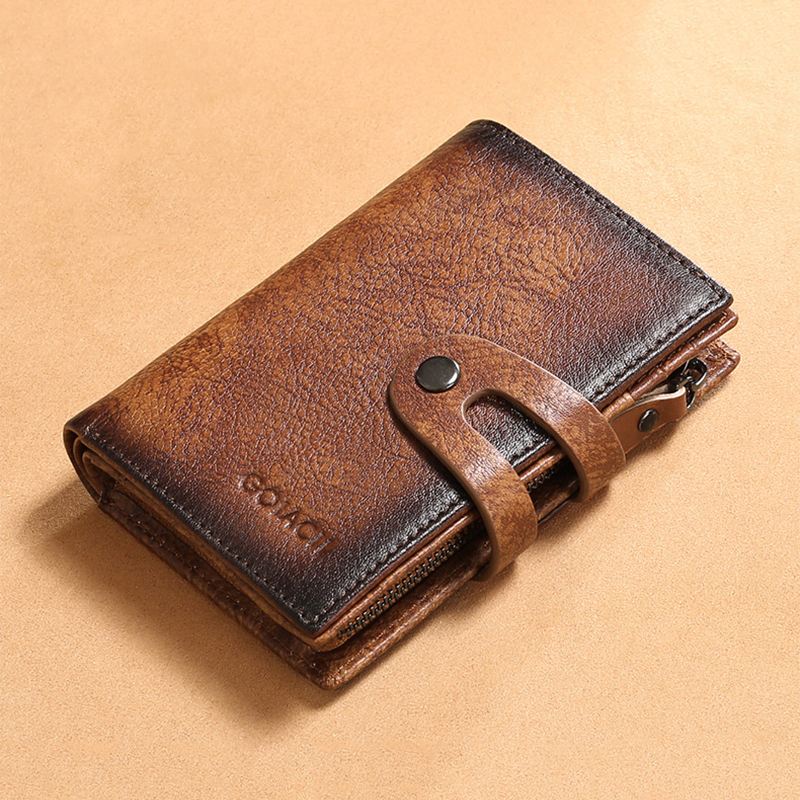 Mænd Ægte Læder Anti-theft Multi-slot Retro Stor Kapacitet Foldbar Kortholder Pung
