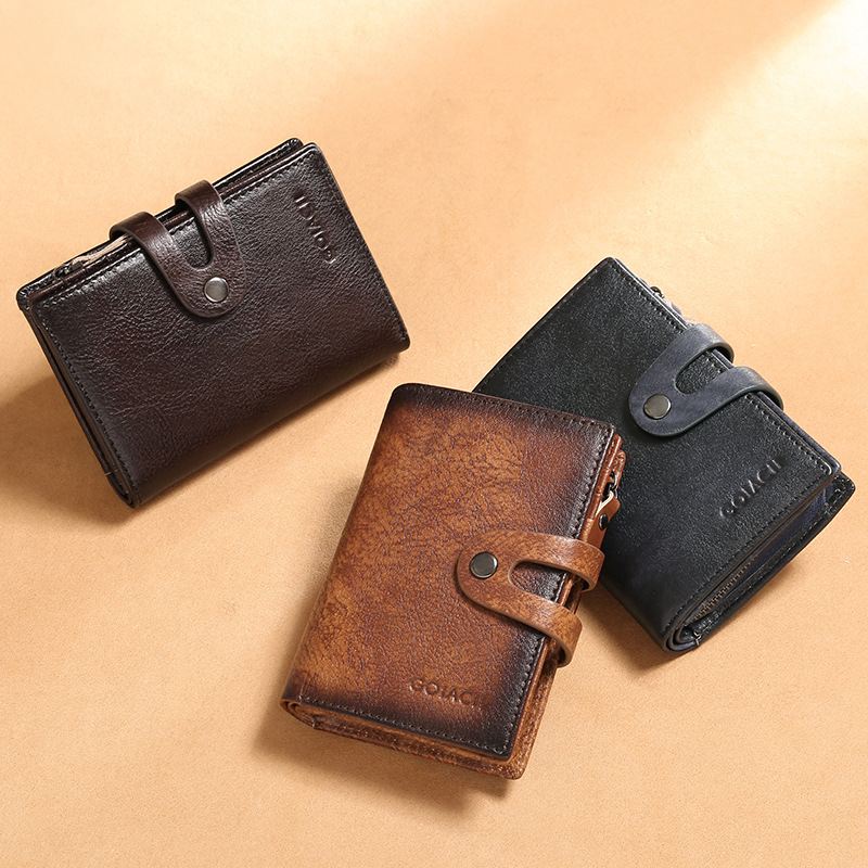 Mænd Ægte Læder Anti-theft Multi-slot Retro Stor Kapacitet Foldbar Kortholder Pung