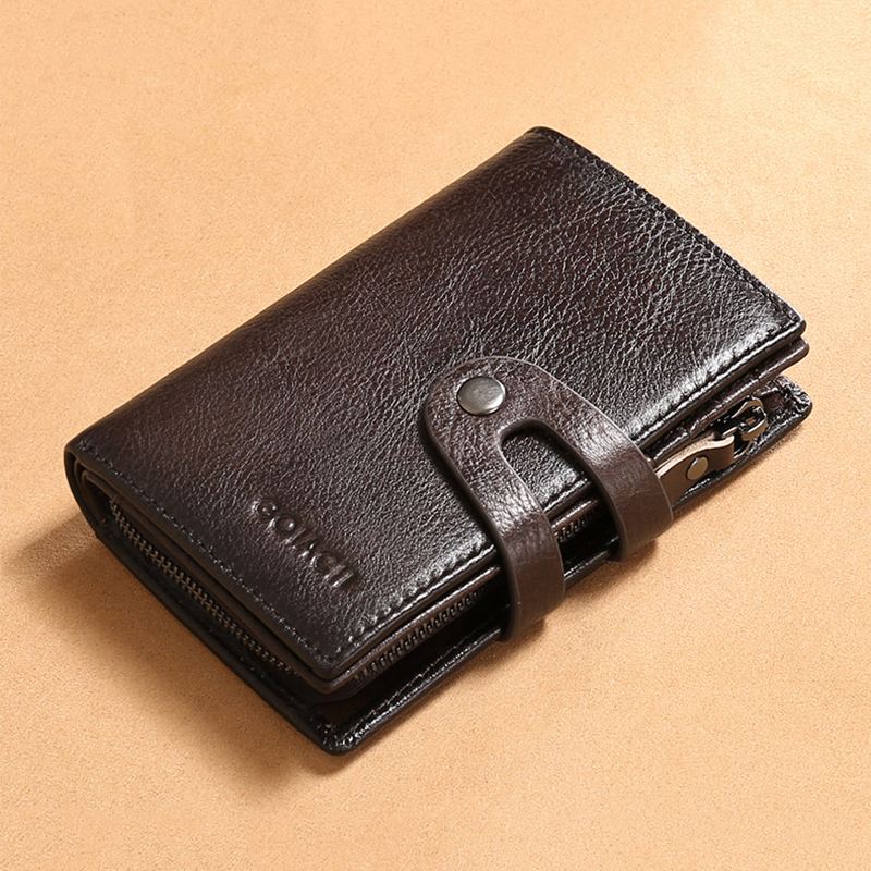 Mænd Ægte Læder Anti-theft Multi-slot Retro Stor Kapacitet Foldbar Kortholder Pung