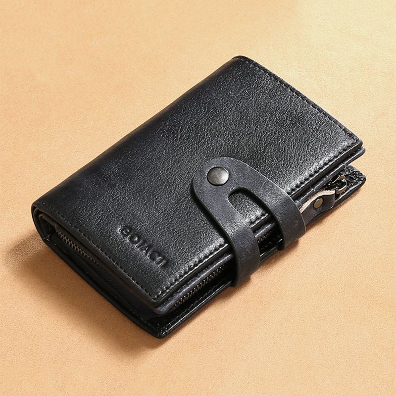 Mænd Ægte Læder Anti-theft Multi-slot Retro Stor Kapacitet Foldbar Kortholder Pung