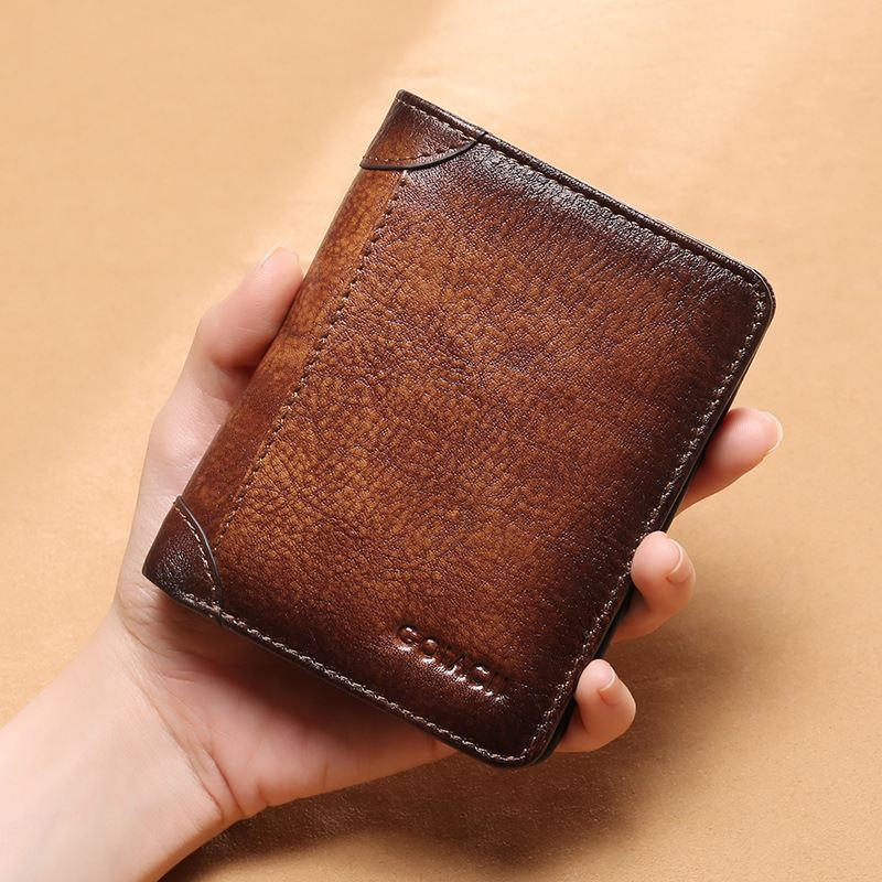 Mænd Ægte Læder Anti-theft Multifunktion Retro Stor Kapacitet Foldbar Kortholder Pung