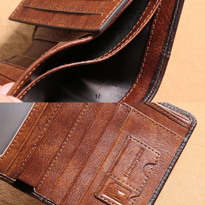 Mænd Ægte Læder Anti-theft Multifunktion Retro Stor Kapacitet Foldbar Kortholder Pung