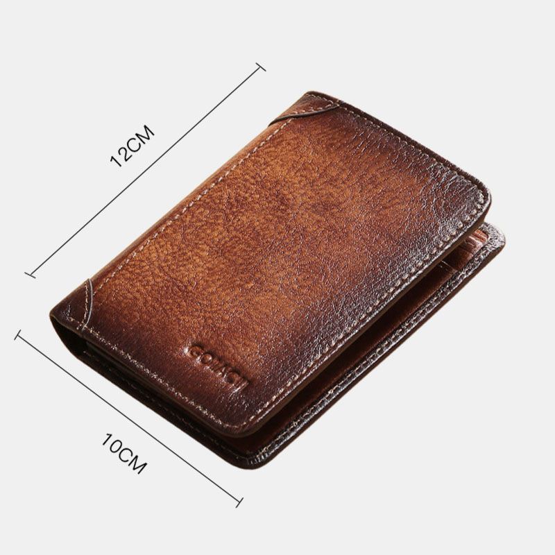 Mænd Ægte Læder Anti-theft Multifunktion Retro Stor Kapacitet Foldbar Kortholder Pung