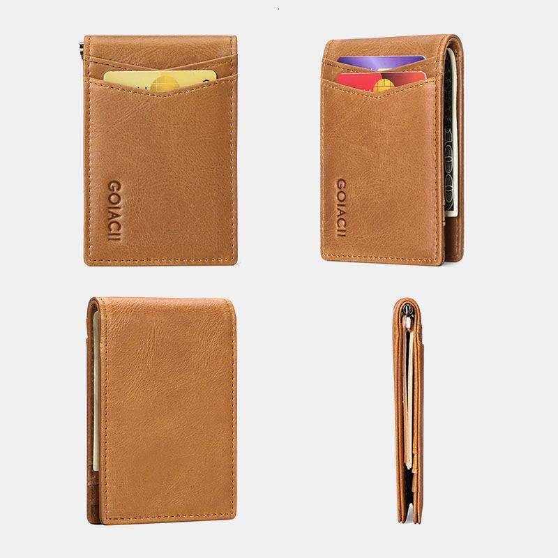 Mænd Ægte Læder Bifold Multi-card Slot Kortholder Casual Anti-magnetisk Kort Møntpung Tegnebøger