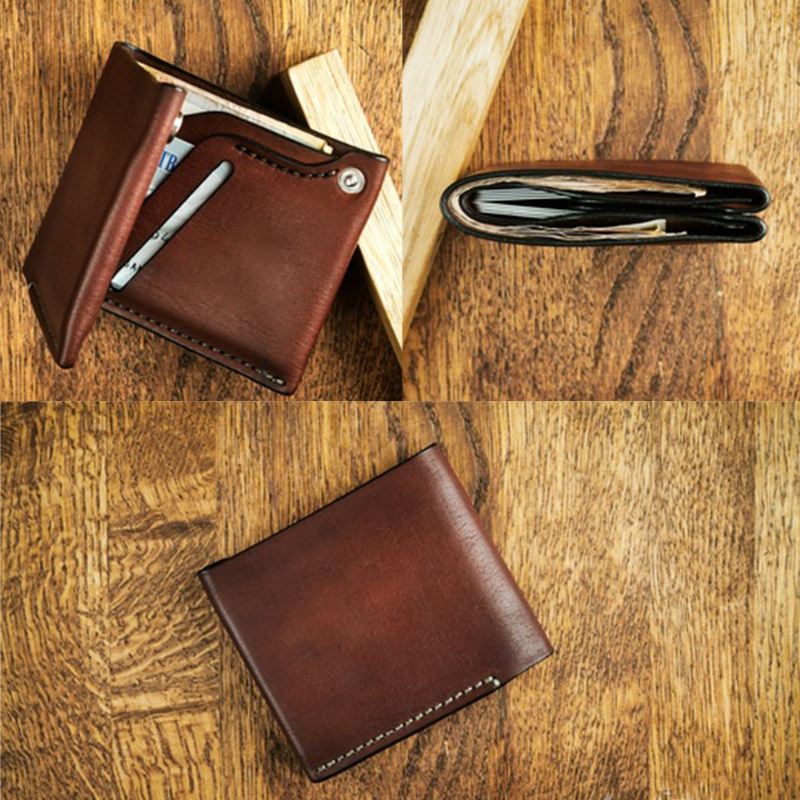 Mænd Ægte Læder Bifold Retro Kort Money Clip Card Holder Møntpung Tegnebog