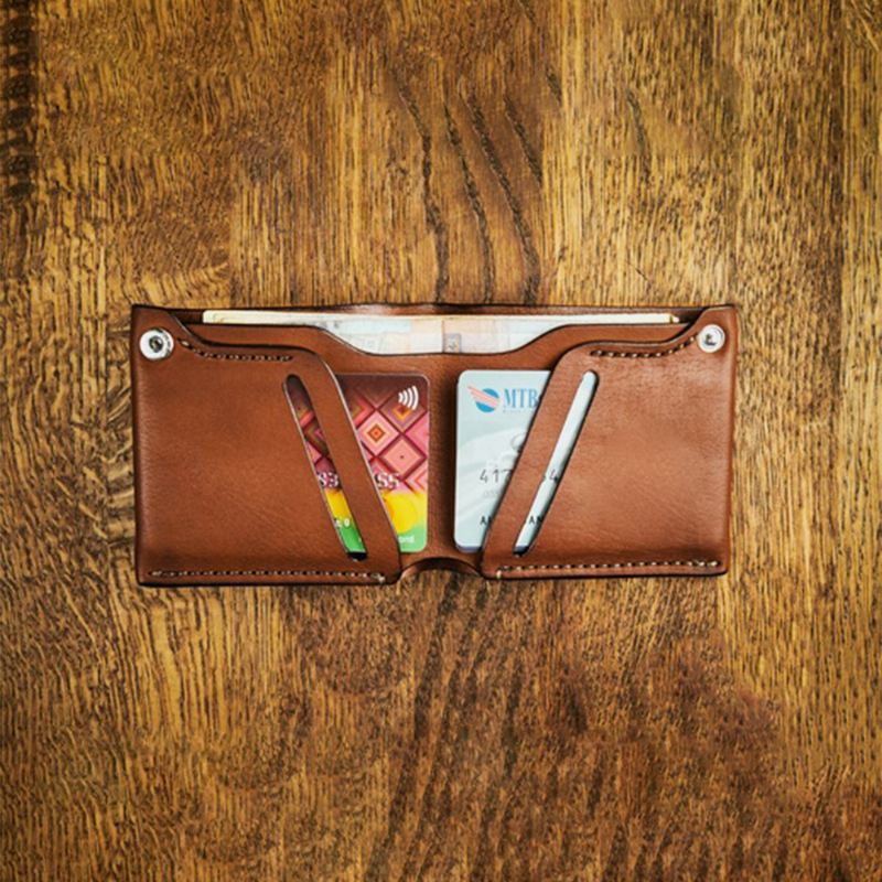 Mænd Ægte Læder Bifold Retro Kort Money Clip Card Holder Møntpung Tegnebog