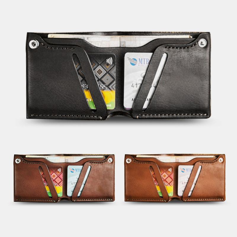 Mænd Ægte Læder Bifold Retro Kort Money Clip Card Holder Møntpung Tegnebog