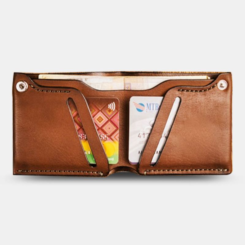 Mænd Ægte Læder Bifold Retro Kort Money Clip Card Holder Møntpung Tegnebog