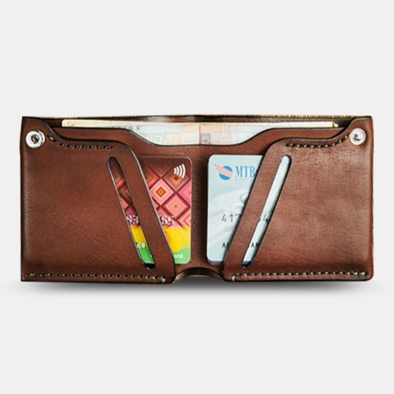 Mænd Ægte Læder Bifold Retro Kort Money Clip Card Holder Møntpung Tegnebog