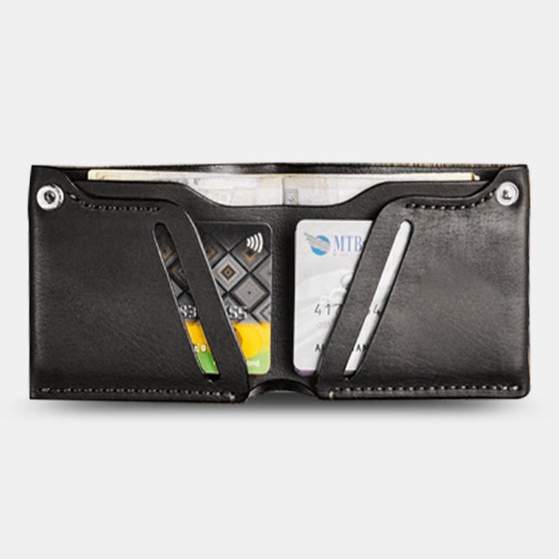 Mænd Ægte Læder Bifold Retro Kort Money Clip Card Holder Møntpung Tegnebog