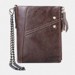 Mænd Ægte Læder Blokering Anti-theft Retro Business Dobbelt Lynlås Kortholder Pung