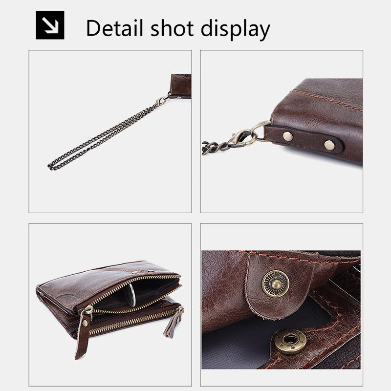 Mænd Ægte Læder Blokering Anti-theft Retro Business Dobbelt Lynlås Kortholder Pung