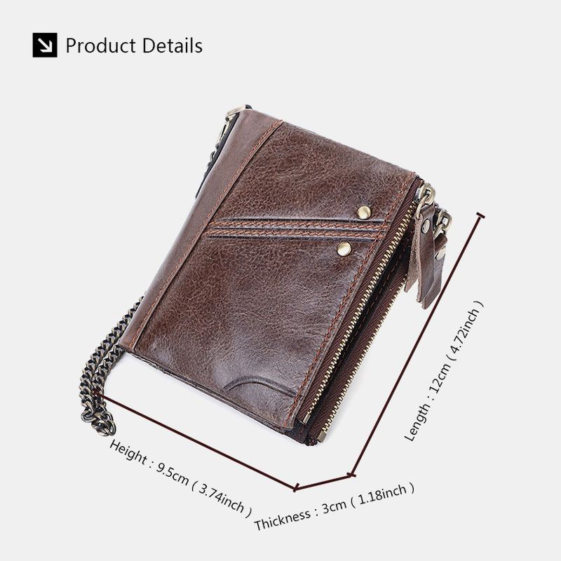 Mænd Ægte Læder Blokering Anti-theft Retro Business Dobbelt Lynlås Kortholder Pung