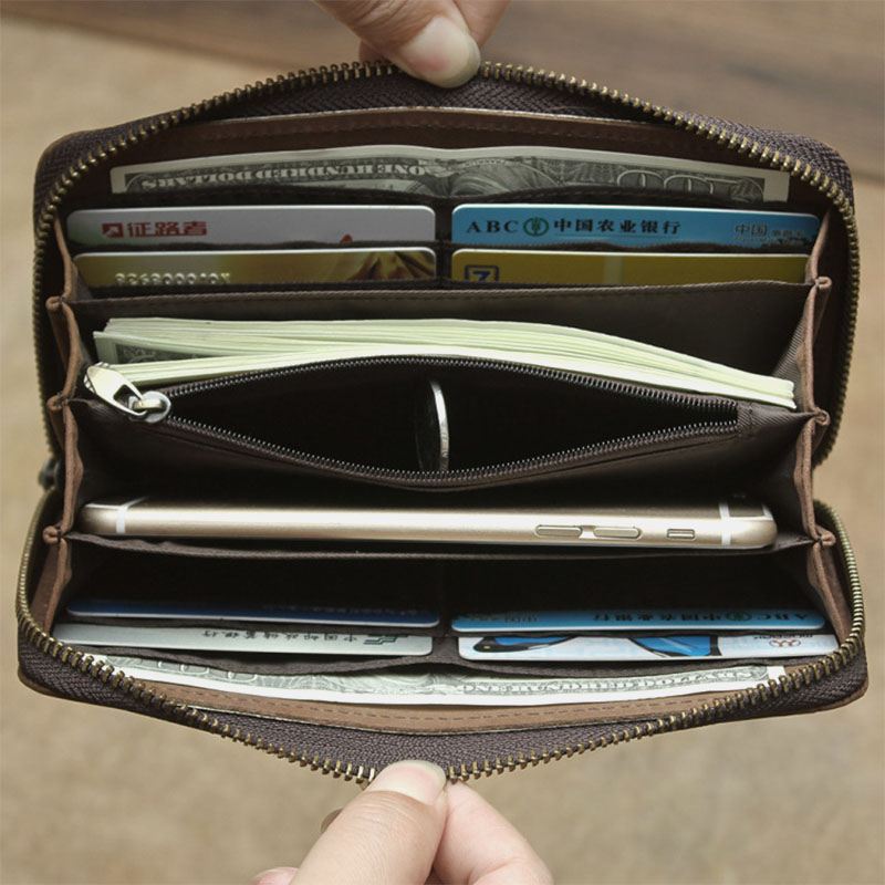 Mænd Ægte Læder Kohud Dragemønster Retro Multi-slot Lang Clutch Pung Kortholder Pung