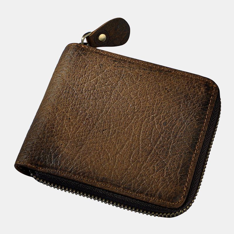 Mænd Ægte Læder Kohud Retro Klassisk Bifold Lynlås Kortholder Tegnebog