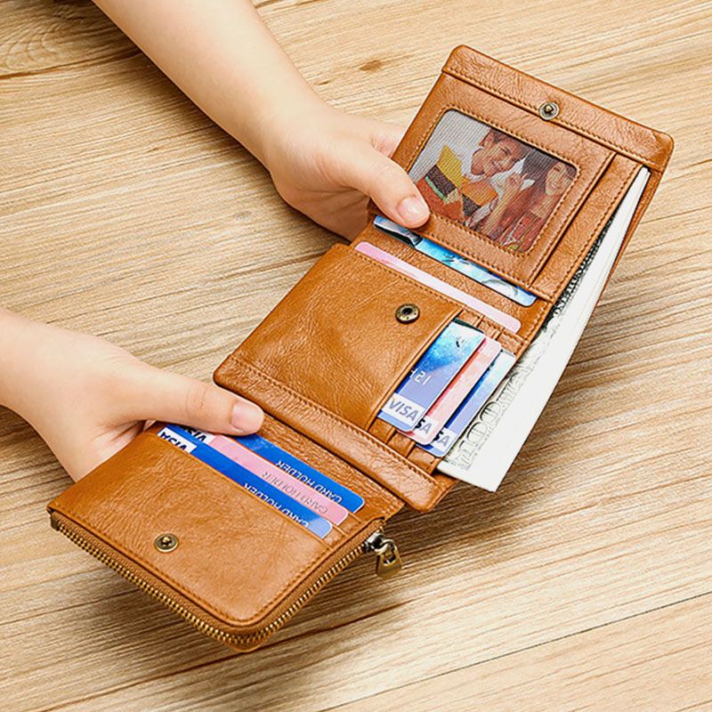 Mænd Ægte Læder Koskind Retro Business Trifold Multi-slot Møntpose Kortholder Pung