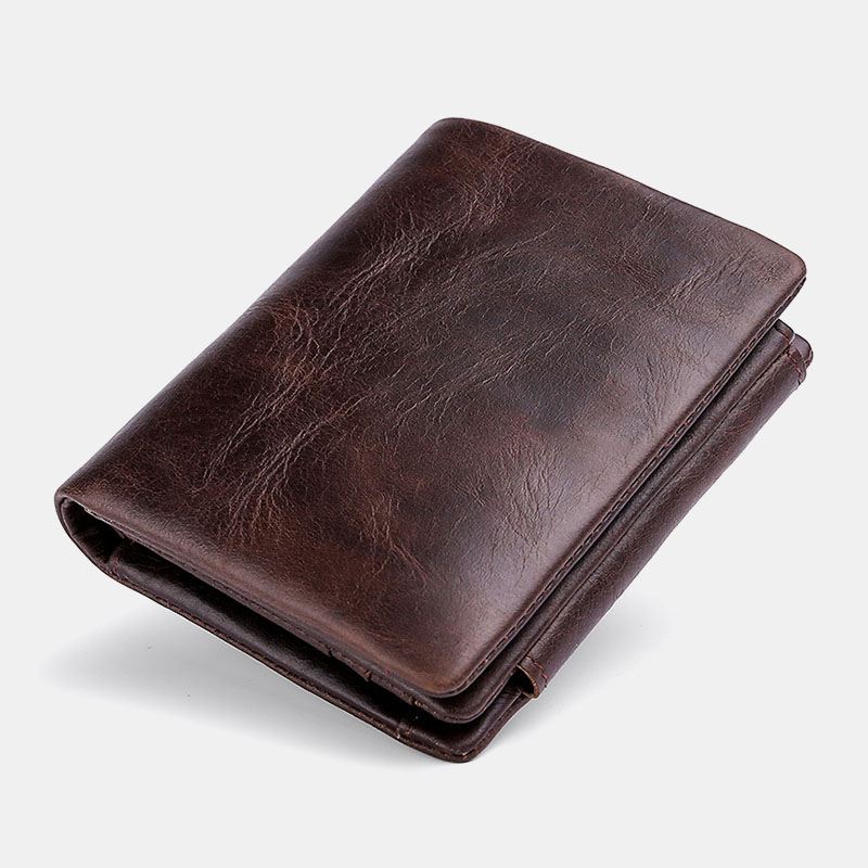 Mænd Ægte Læder Koskind Retro Business Trifold Multi-slot Møntpose Kortholder Pung