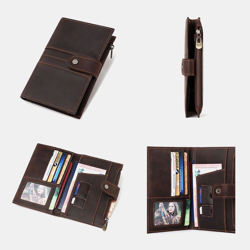 Mænd Ægte Læder Multi-card Slots Pengeclips Sim-kort Multi-function Passport Bog Pung Pung