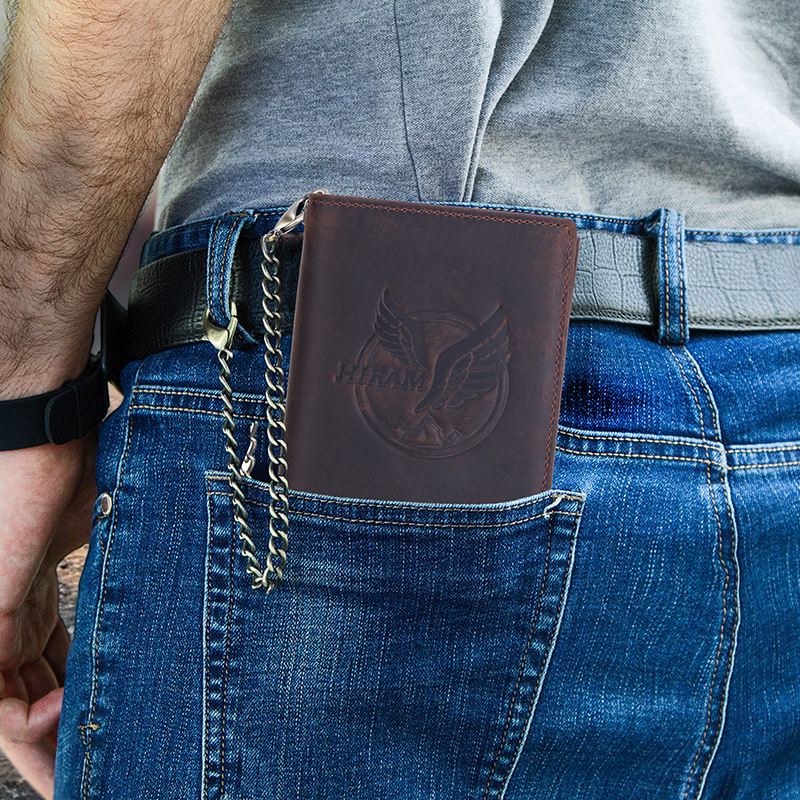 Mænd Ægte Læder Pung Trifold Anti-tyveri Børste Multi-card Slot Kortholder Møntpung Pengeclips