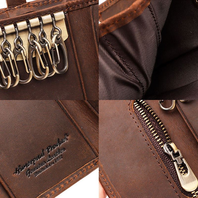Mænd Ægte Læder Retro Easy Carry Brief Car Key Case Nøglering Tegnebog Møntpung