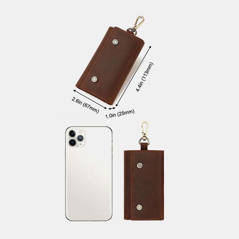 Mænd Ægte Læder Retro Easy Carry Brief Car Key Case Nøglering Tegnebog Møntpung