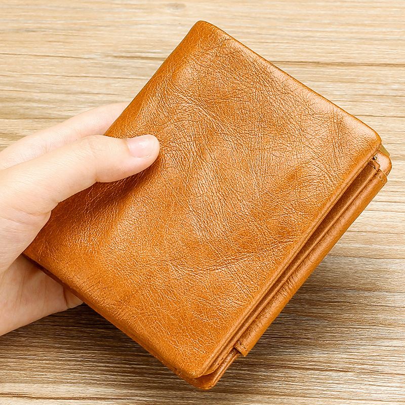 Mænd Ægte Læder Retro Trifold Multi Card Slot Casual Kortholder Tegnebog