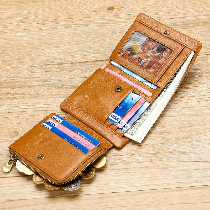 Mænd Ægte Læder Retro Trifold Multi Card Slot Casual Kortholder Tegnebog