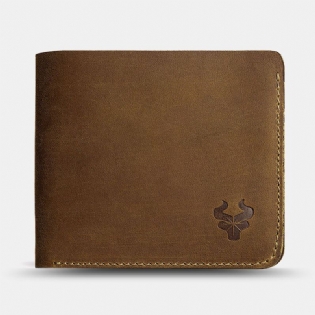 Mænd Ægte Læder Super Light Bifold Åben Retro Kort Anti-theft Koskind Kortholder Møntpung