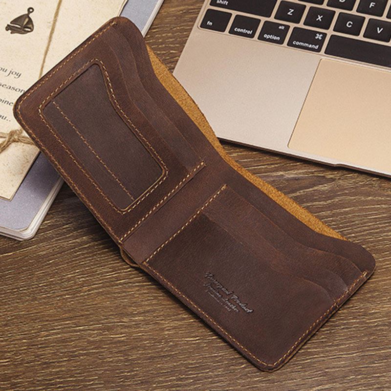 Mænd Ægte Læder Super Light Bifold Åben Retro Kort Anti-theft Koskind Kortholder Møntpung