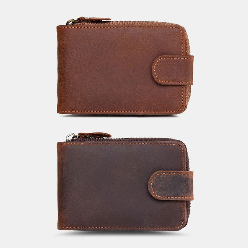 Mænd Anti-magnetisk 12 Kort Slot Kortholder Ægte Læder Lynlås Orgel Pung Kørekort Etui
