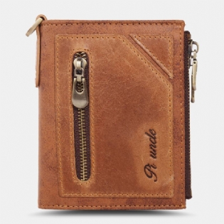 Mænd Bifold Anti-tyveri Tegnebøger I Ægte Læder Korte Stor Kapacitet Multi-card Slot Kortholder Møntpung Pengeclips
