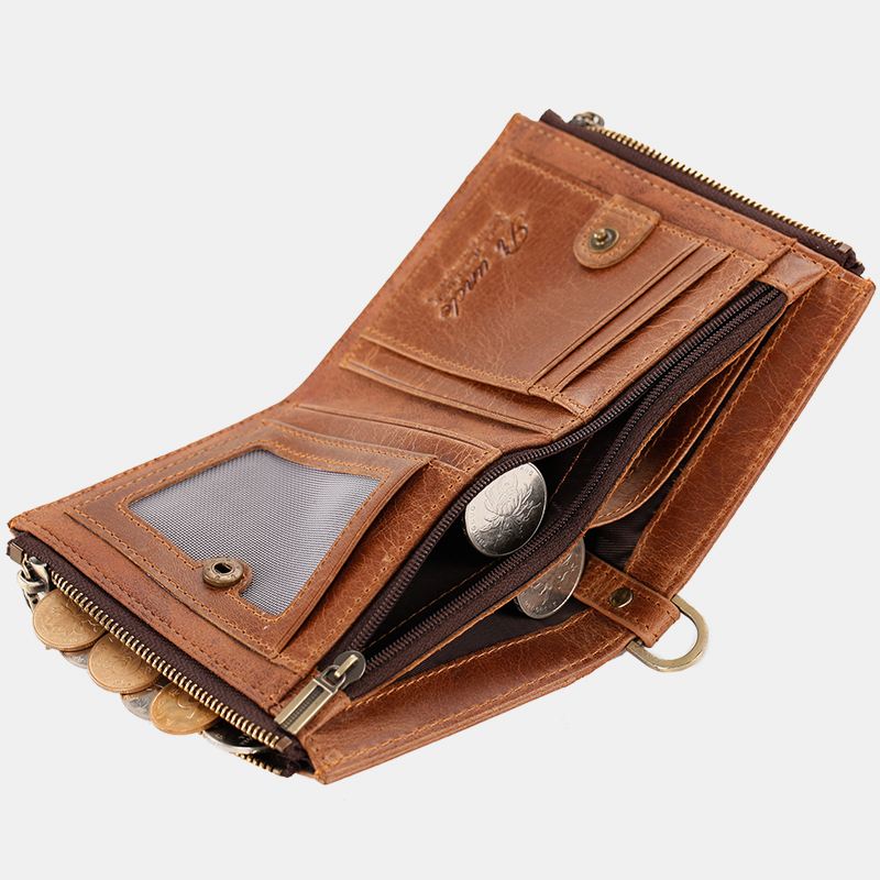 Mænd Bifold Anti-tyveri Tegnebøger I Ægte Læder Korte Stor Kapacitet Multi-card Slot Kortholder Møntpung Pengeclips
