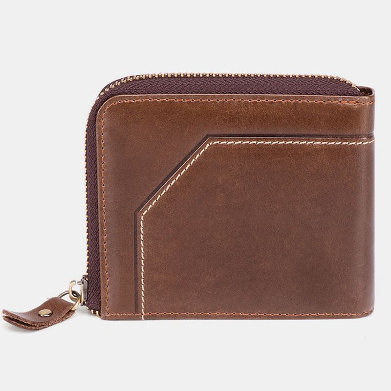 Mænd First Layer Cowhide Bifold 12 Card Slot Card Case Anti-magnetic Wallet