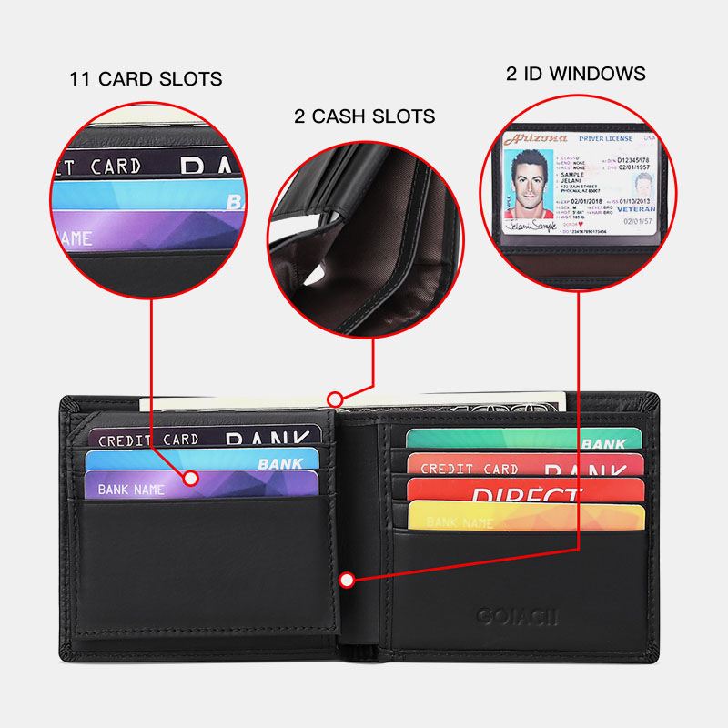 Mænd Horisontal Bifold Blokering Kort Etui Retro Kort Multi-card Slot Kortholder Møntpung Pengeclips Kørekort Tegnebog