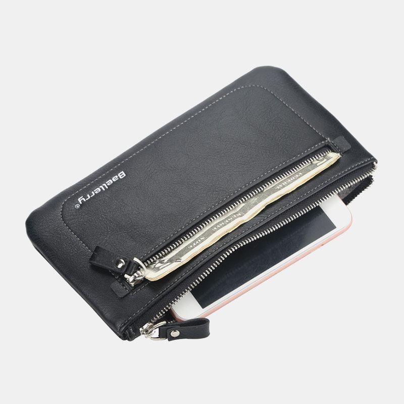 Mænd Imiteret Læder Business Multifunktion Multi-slot 6.3 Tommer Telefontaske Lang Pung Clutch Pung