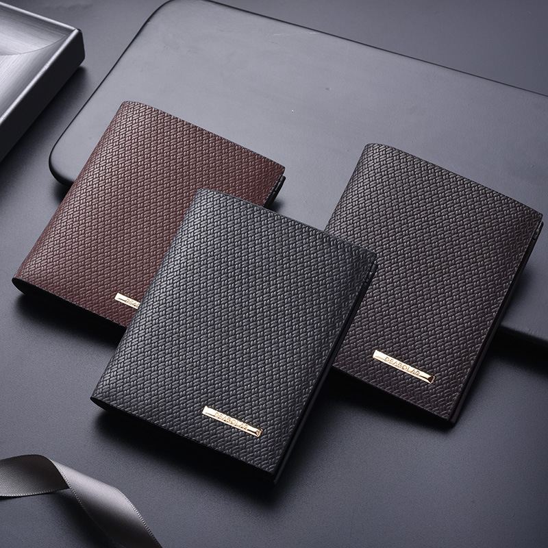 Mænd Lodret Bifold Tynd Multi-card Slot Kortholder Plaid Mønster Præget Kort Møntpung Tegnebog