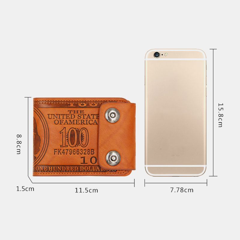 Mænd Pu Læder Dollarmønster Bifold Sort Multi-card Slot Kortholder Møntpung Tegnebog