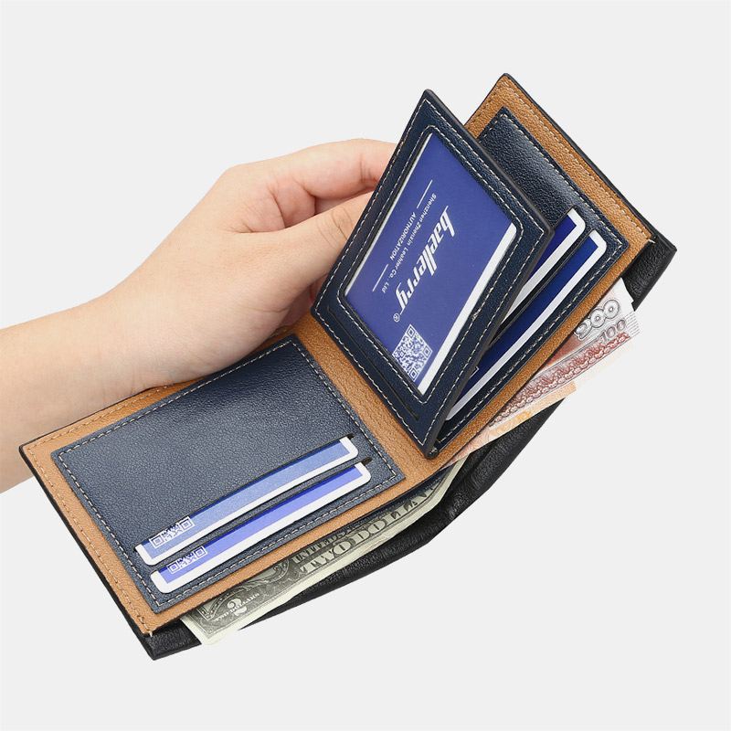 Mænd Pu Læder Kort 6 Kort Slot Kortholder Business Mode Bifold Tynd Kørekort Tegnebog Møntpung