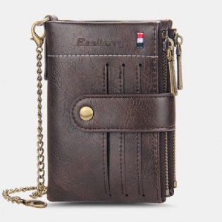 Mænd Pu Læder Kort Bifold Dobbelt Lynlås Multi-card Slot Kortholder Retro Møntpung Pengeclips Tegnebog