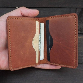 Mænd Retro Ægte Læder Bifold Tynd Kort Sag Penge Klip Tegnebøger
