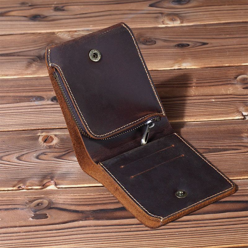Mænd Retro Short Bifold Ægte Læder Pung Møntpung Pengeklip
