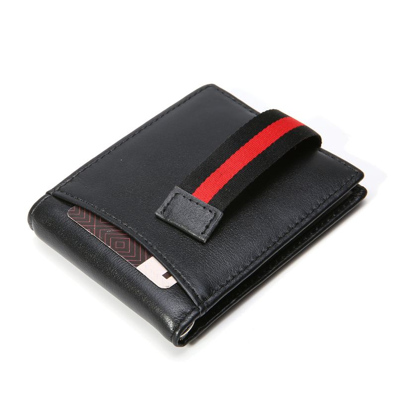 Mænd Slanke Bifold-blokerende Tegnebøger Retro Casual Ægte Læder Kort Multi-card Slot Kortholder Pengeclips