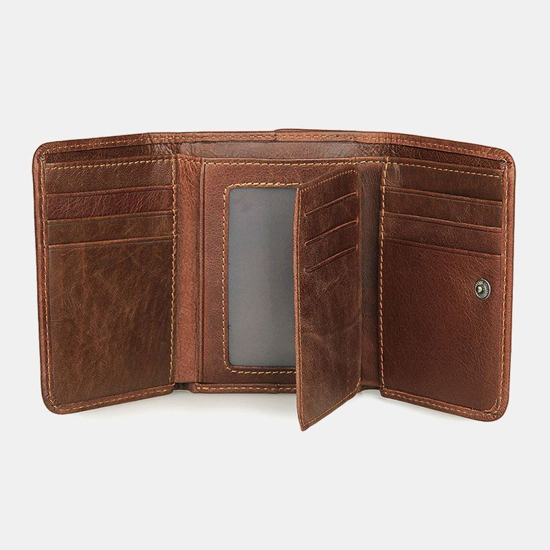 Mænd Vintage Anti-magnetisk Okselæder Tegnebog Trifold Kort Multi-kort Slots Kort Etui Kørekort Tegnebog