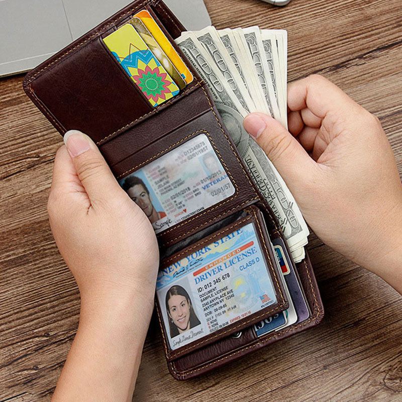 Mænd Vintage Anti-magnetisk Okselæder Tegnebog Trifold Kort Multi-kort Slots Kort Etui Kørekort Tegnebog