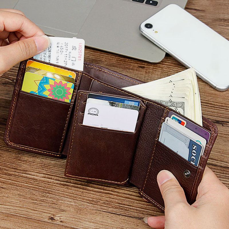 Mænd Vintage Anti-magnetisk Okselæder Tegnebog Trifold Kort Multi-kort Slots Kort Etui Kørekort Tegnebog