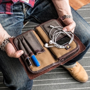 Mænd Vintage Multifunktionel Casual Kortholder Solid Telefontaske Lang Tegnebog Til Business Outdoor